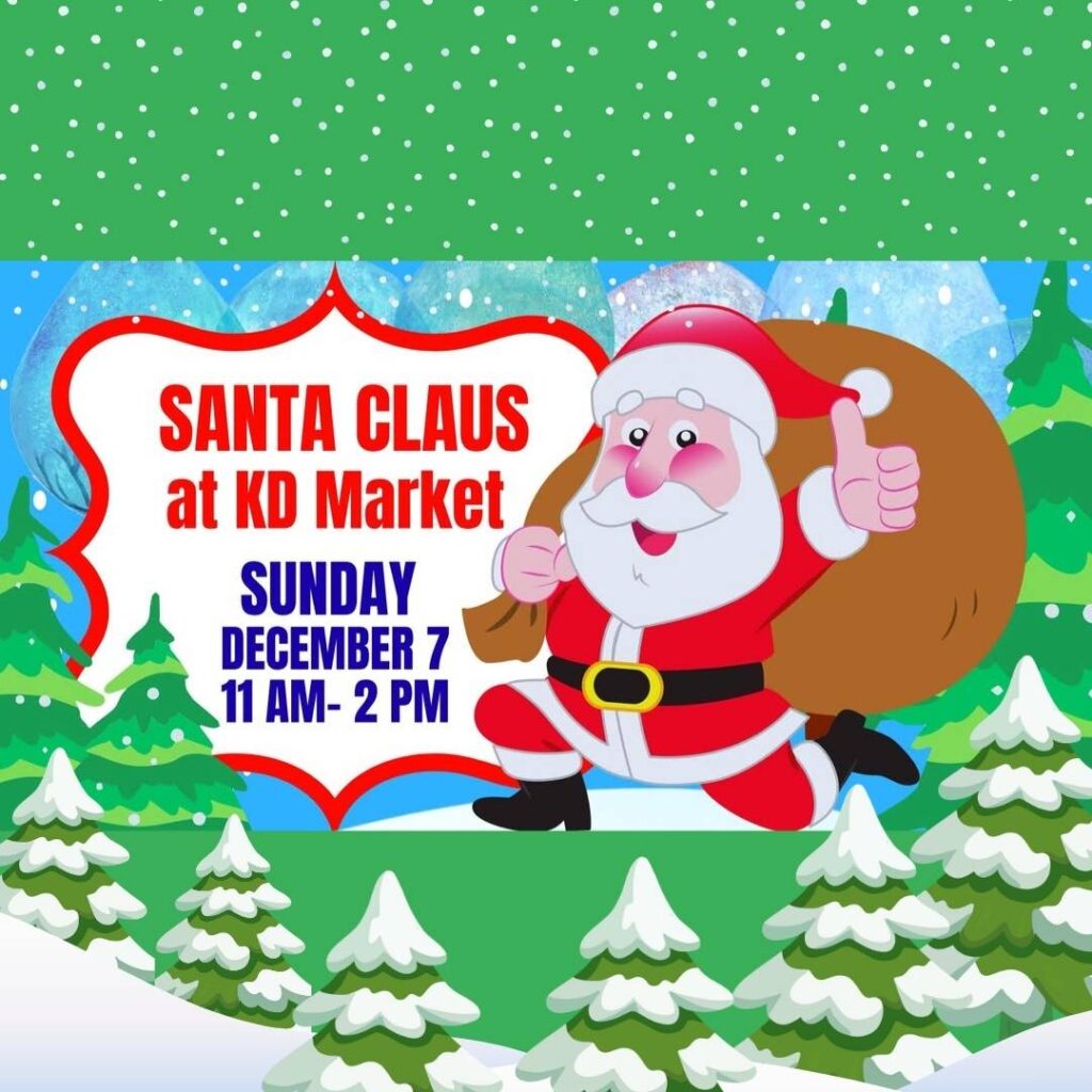 Holiday graphic image of santa coming to town